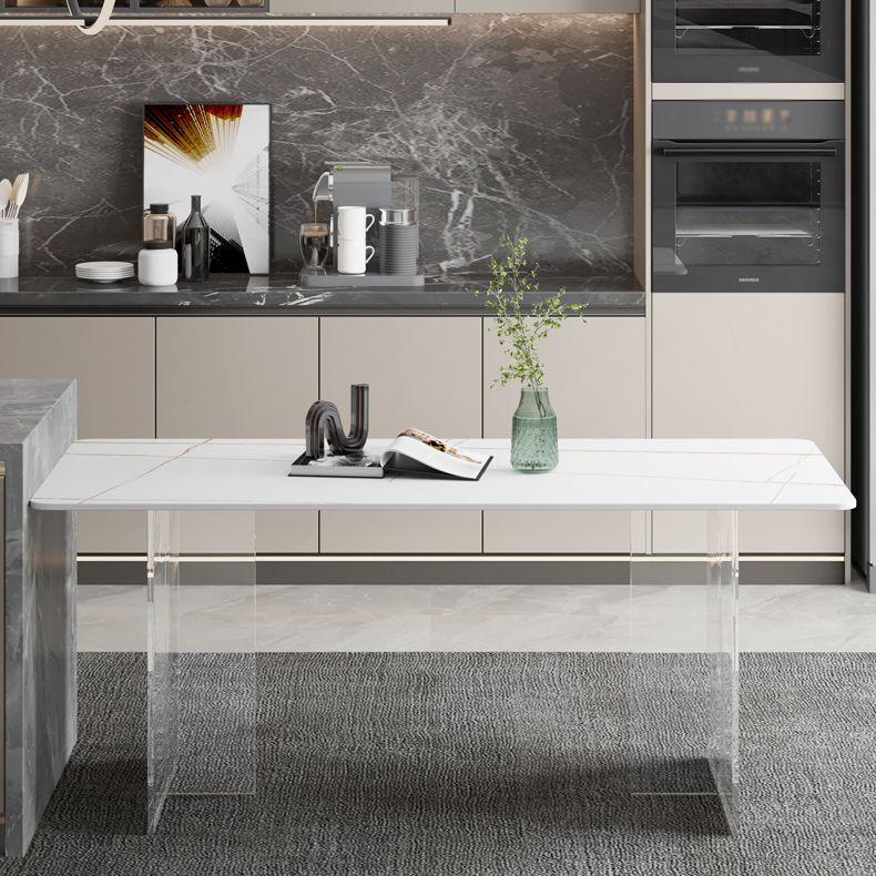 Rectangle Stone Modern Dining table Clear Double Pedestal Dining Table