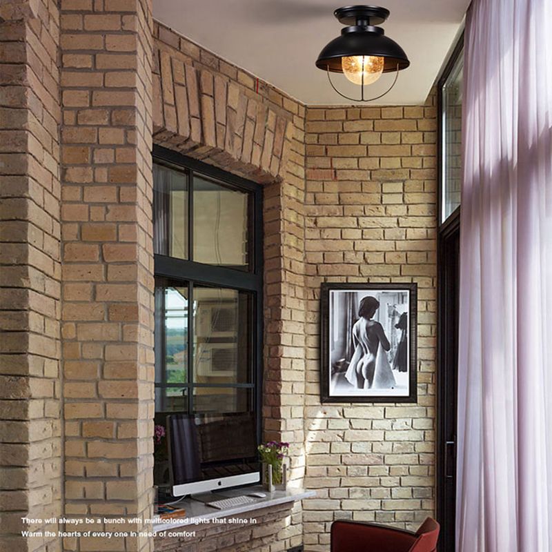 Lampada da incasso nera industriale a 1 testa montata a soffitto per esterni