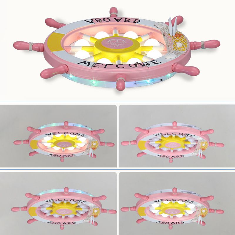 Salle des enfants Plafond Fixation de la lumière Creative Boy Bedroom Study Cartoon Pirate Ship Rudder Mediterranean Style LED LED