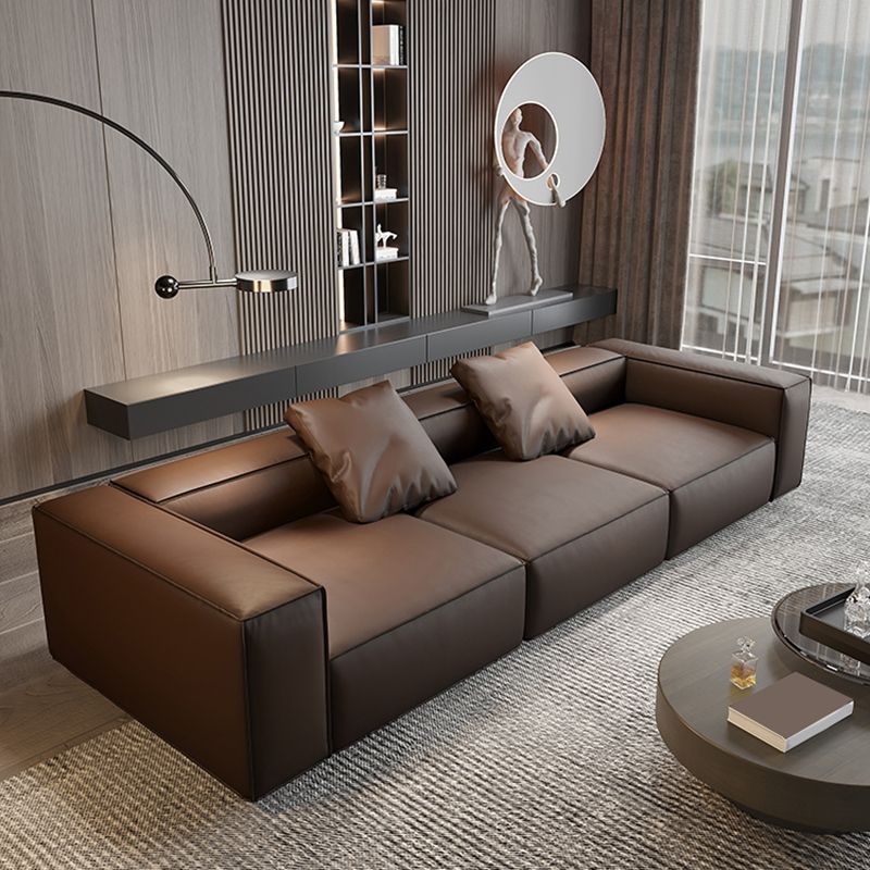 Modern Sectional Set, Genuine Leather Square Arm Sectional sofa, Brown