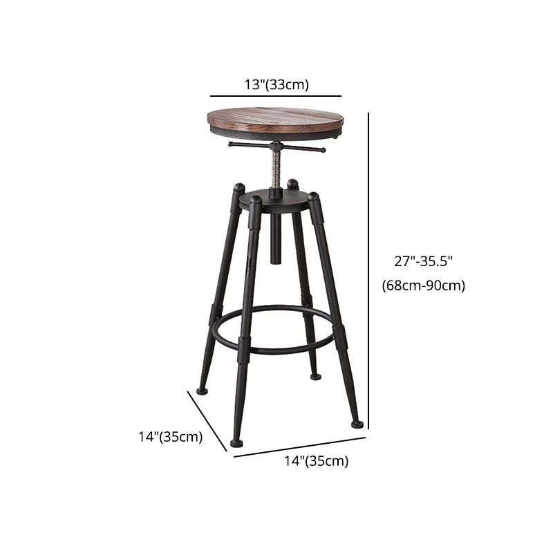 Industrial Footrest Adjustable Height Barstool Brown Pine Home Stool