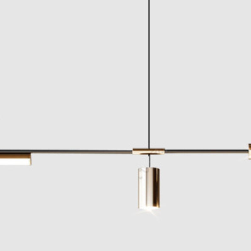 6-Light Kitchen Island Lighting Modern Metal Ceiling Light in Black Finish