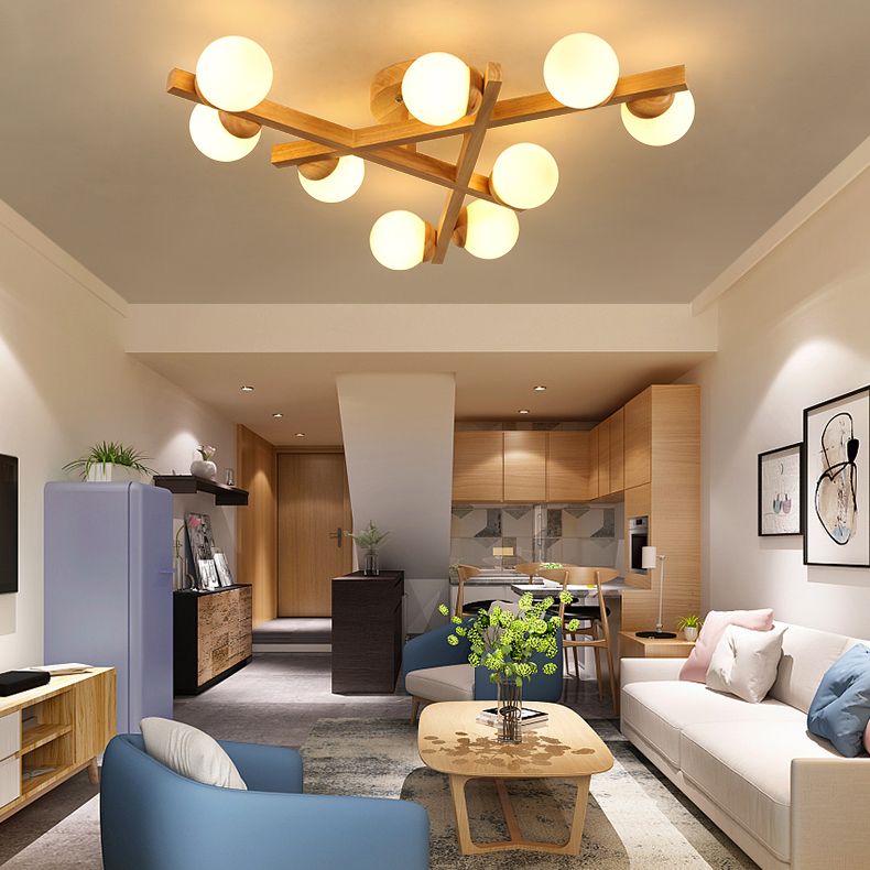 Madera Global Semi Flush Lighture Fixture Modern Style Wooden Semi Flush Mount Lighture