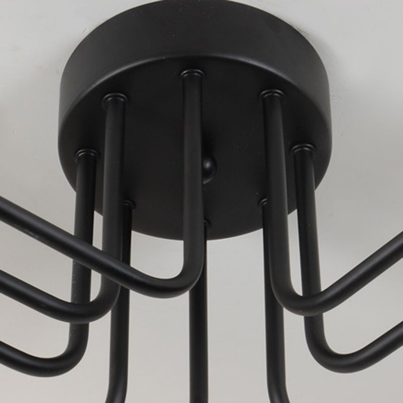 Industrielle Vintage-Deckenleuchte aus lackiertem, halbbündig montiertem, radialem Eisen in Schwarz