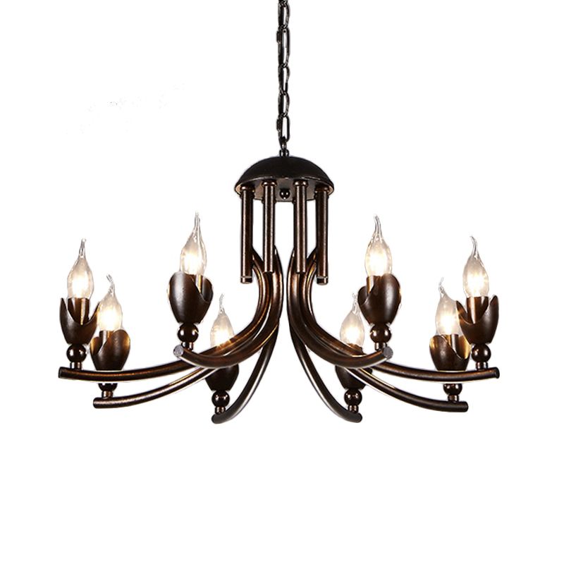 Lampada lampadario a candela in metallo industriale a 8 co-testa a sospensione Luce a soffitto in nero