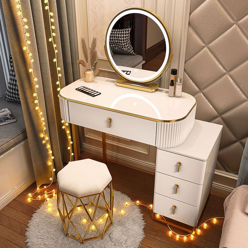 Glam Wooden Bedroom Lighted Mirror with Drawer Makeup Vanity Desk