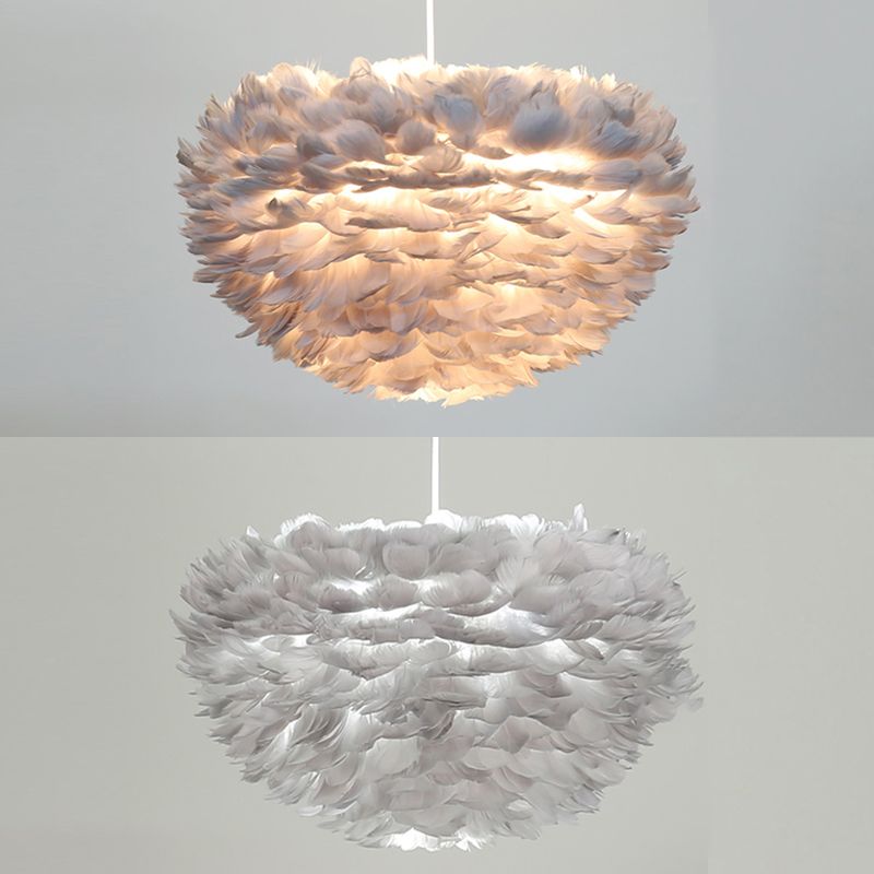 Shaded Bedroom Chandelier Light Fixture Feather Simplistic Ceiling Pendant Light