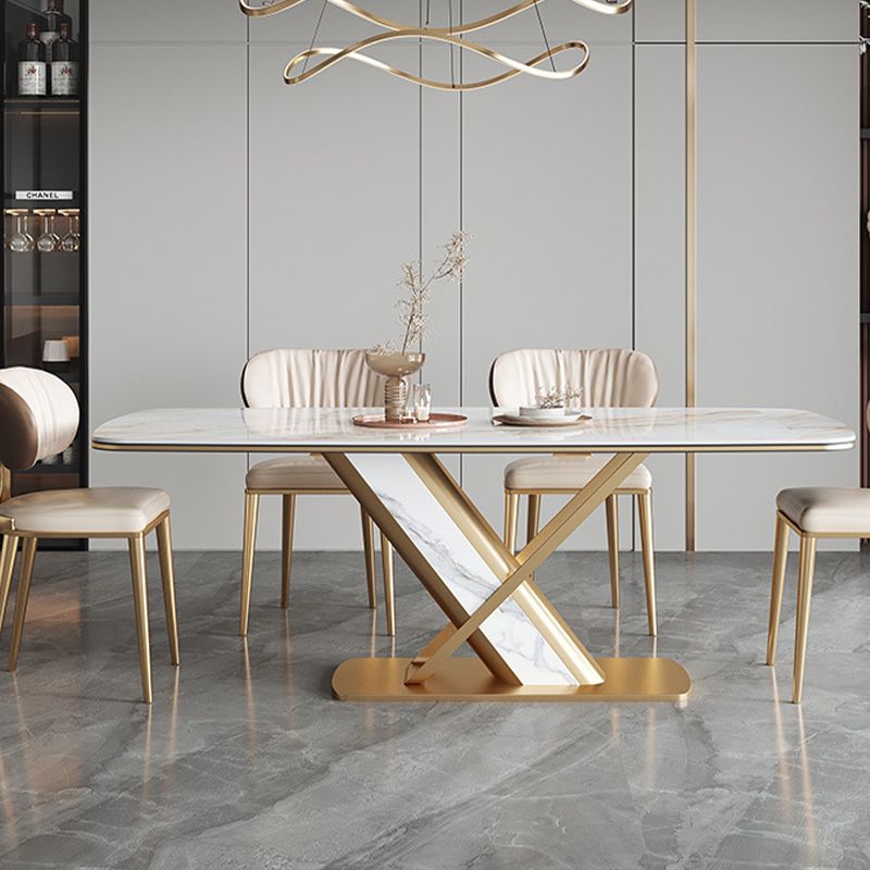 Stone Top Dining Table Traditional Luxury Rectangle Dining Table with Pedestal Base