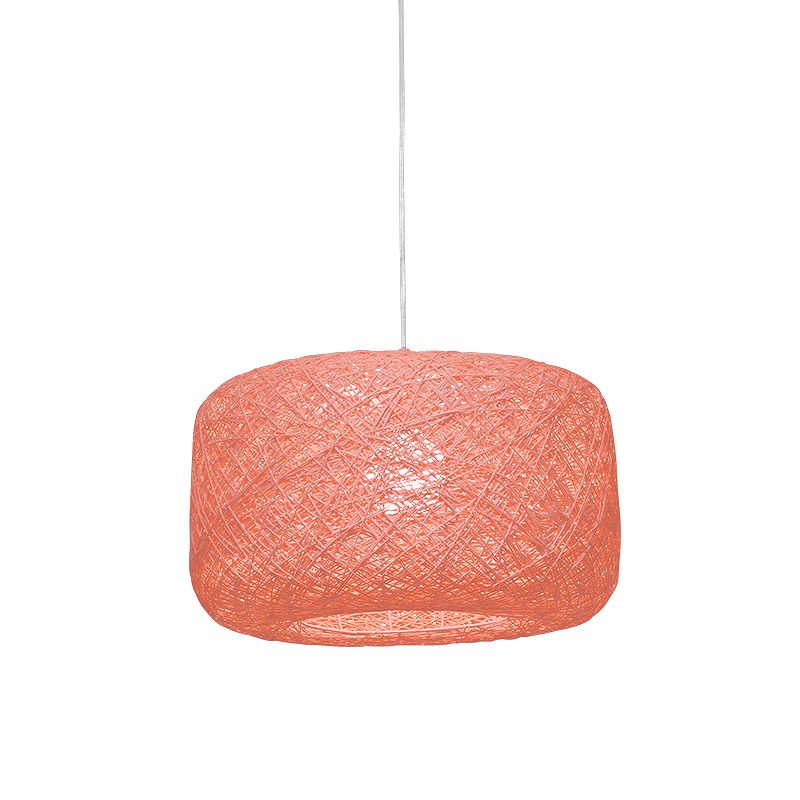 8 "/12" Dia Drum Hanging Leuchte Moderne Stil gewebter Rattan Rattan 1 Kopf Esszimmer Anhängerlampe in Schwarz/Weiß