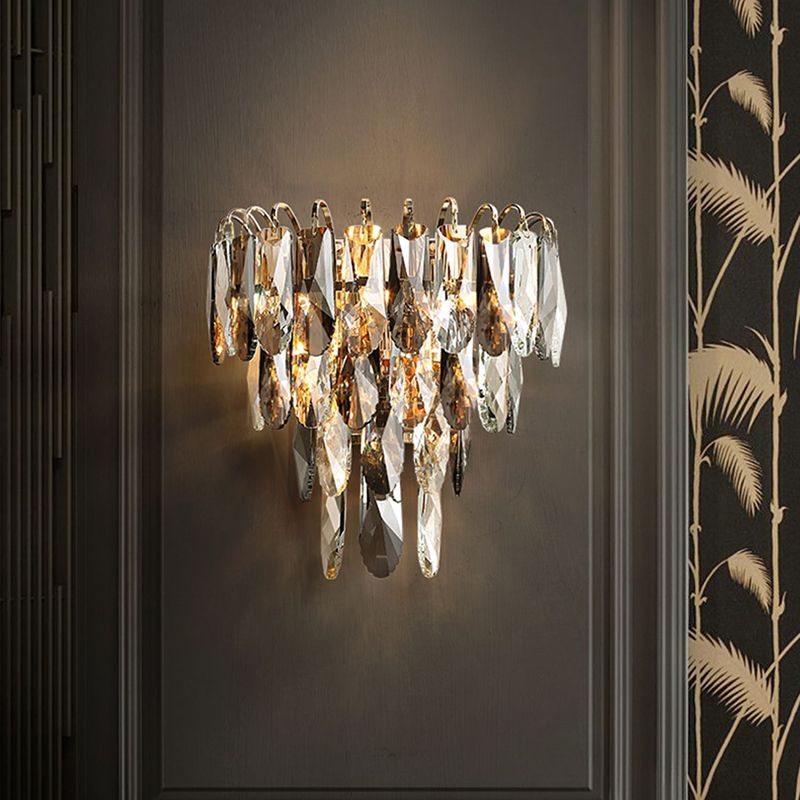 Modern Crystal Wall Light Geometric 12" High Wall Sconce in Grey for Living Room
