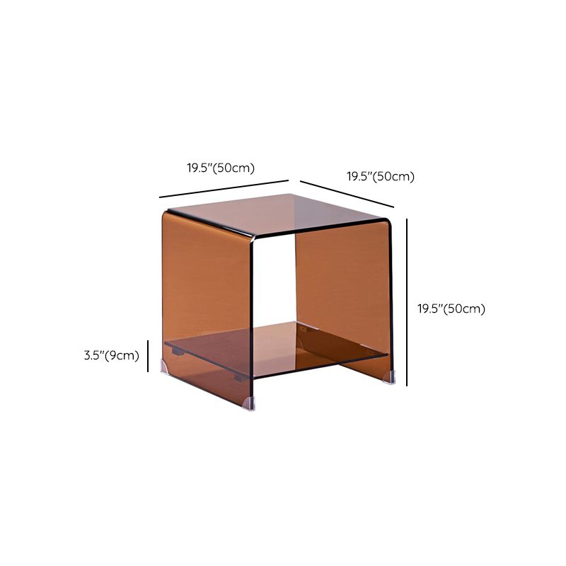 Modern Brown Sled Corner Table Square Glass Side End Table for Living Room