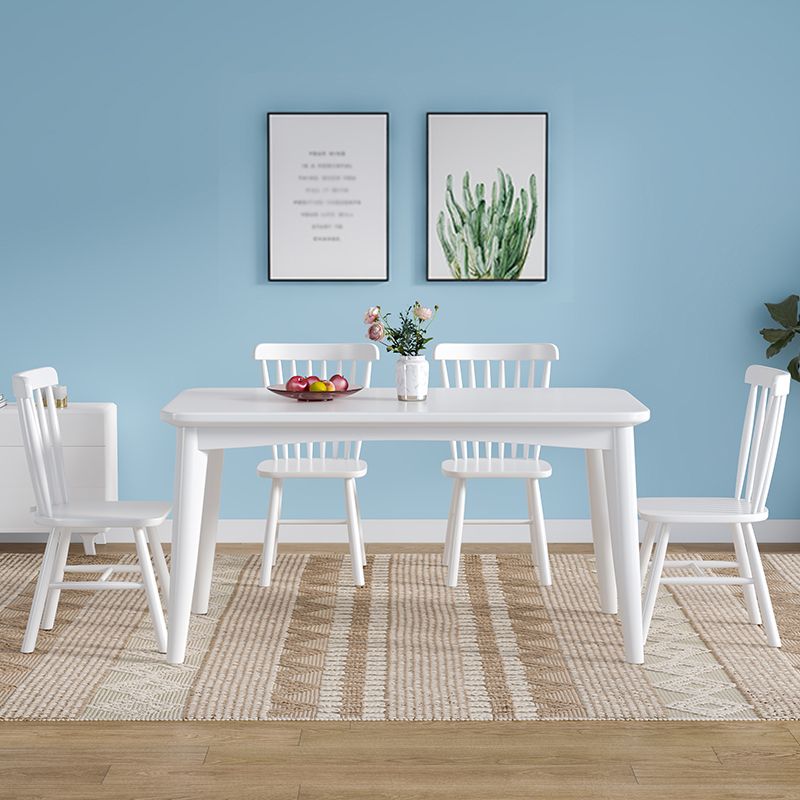 Modern Style White Dining Table Rectangle Solid Wood Dining Table with 4 Legs