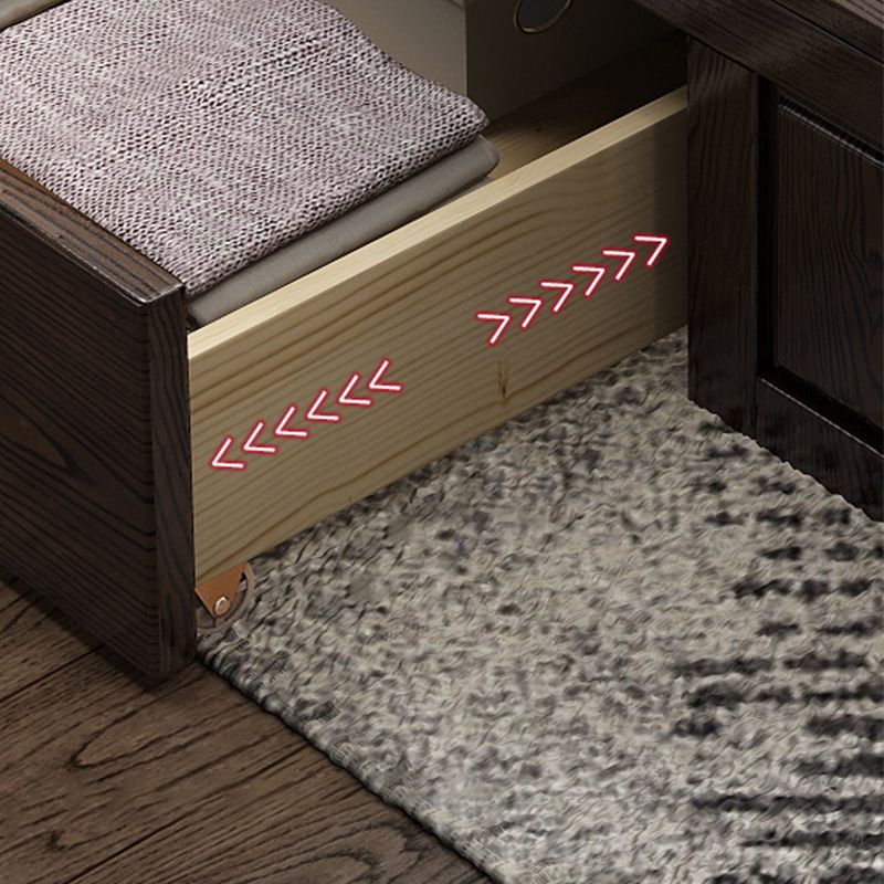 Espresso Mid-Century Modern Standard Bed Ash Bed Frame with Headboard