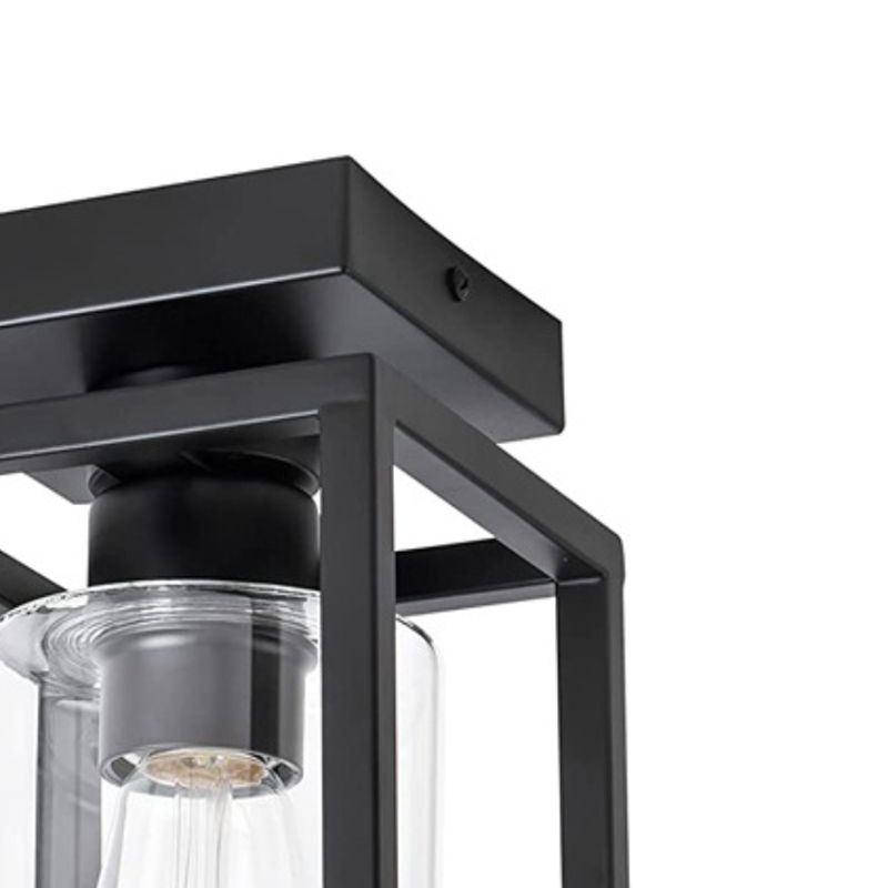 Iron and Glass Semi Flush Industrial 1 - Light Ceiling Semi Flush in Black