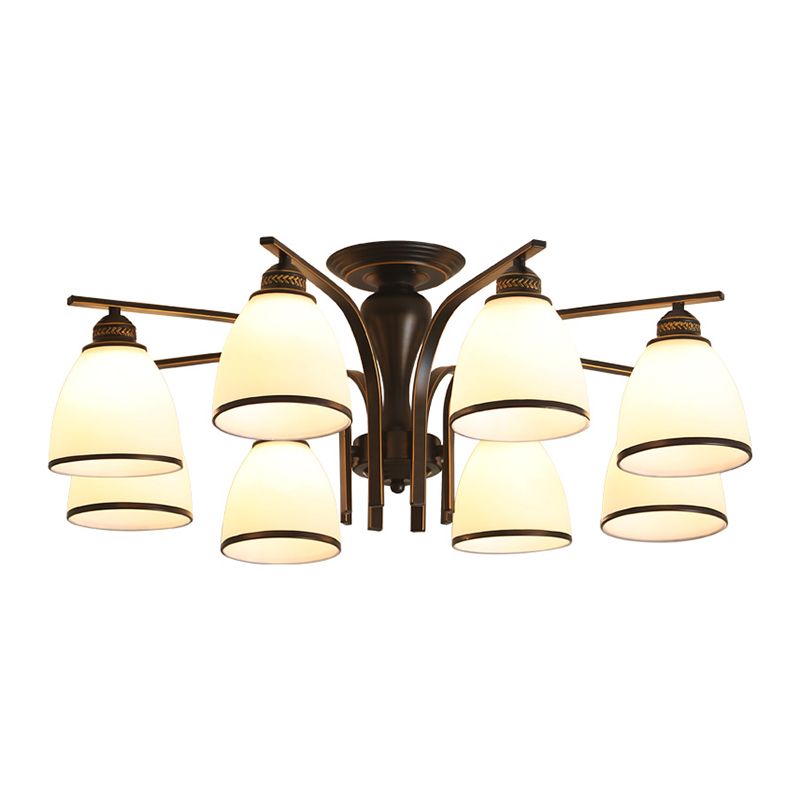 Retro Bell Flush Mount Light Frosted Glas halb Flush Kraut in Schwarz für Wohnzimmer