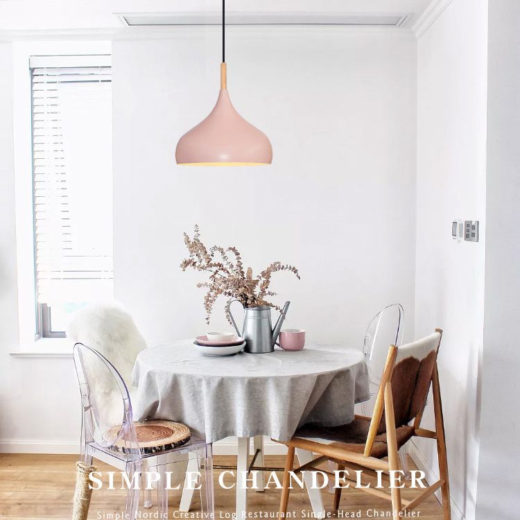 Nordic Style Macaroon Hanging Light Metal Teardrop Shade Single Bulb Pendant Lamp with 39.3" Adjustable Suspension Wire