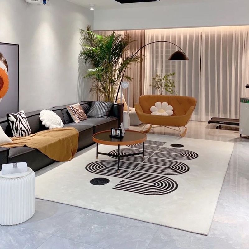 White Creative Modern Area Rug Simplicity Geometry Pattern Area Carpet Polyester Anti-Slip Backing Rug for Home Decoration