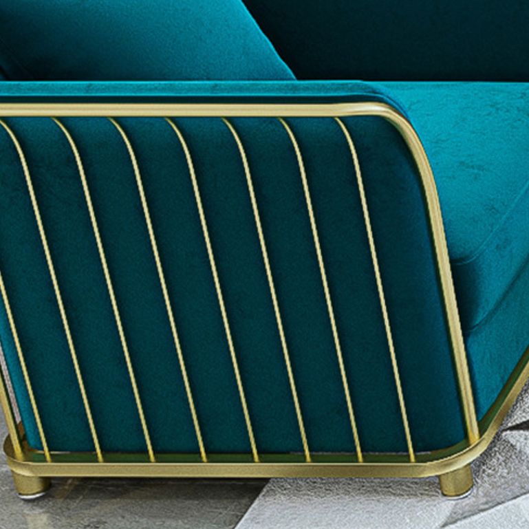 27.5" H Contemporary Blue Velvet Tuxedo Arm Sofa with Pillows