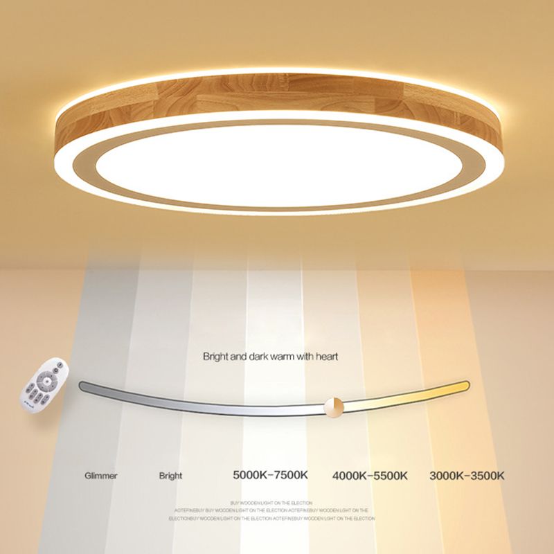 Wood Round Flush Mounted Lighting Fixture Nordic Beige LED Ceiling Flush Mount