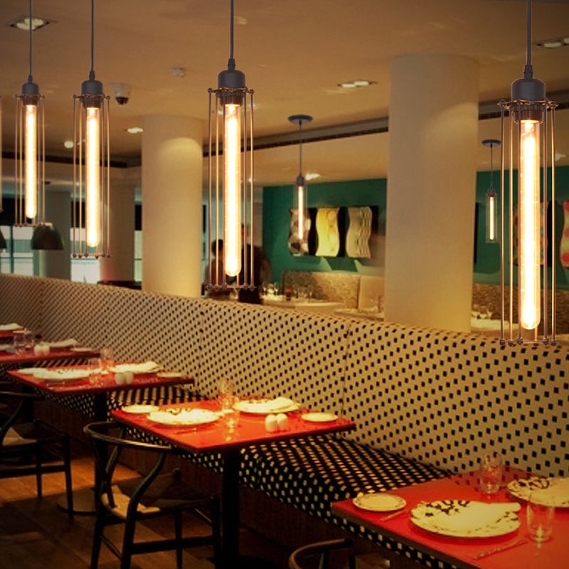 Iron Tube Down Lighting Pendant Industrial 1-Light Restaurant Hanging Ceiling Light in Black