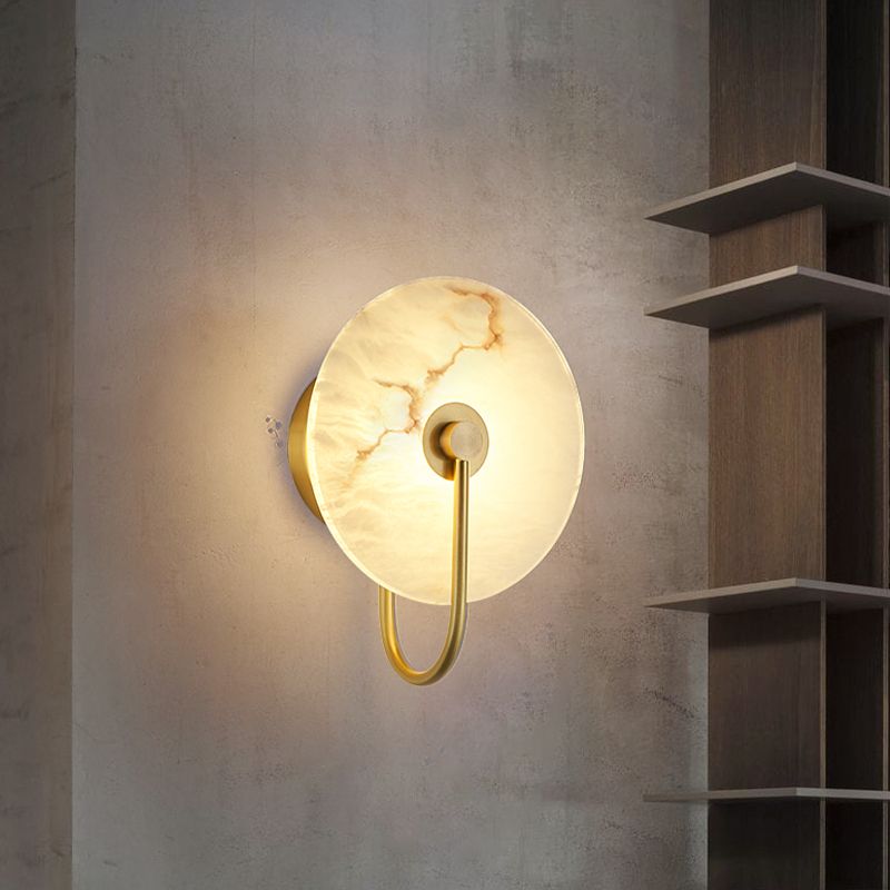 Nordic Style Wall Light Round White LED Wall Sconce with Mica for Living Room