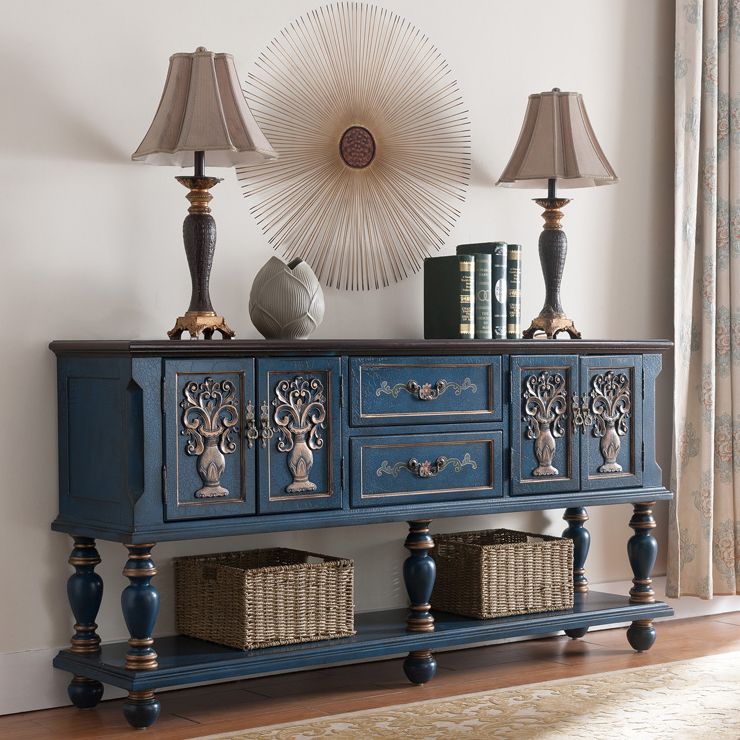 French Country Rectangle Console Table Rubber Wood Console Accent Table for Hall