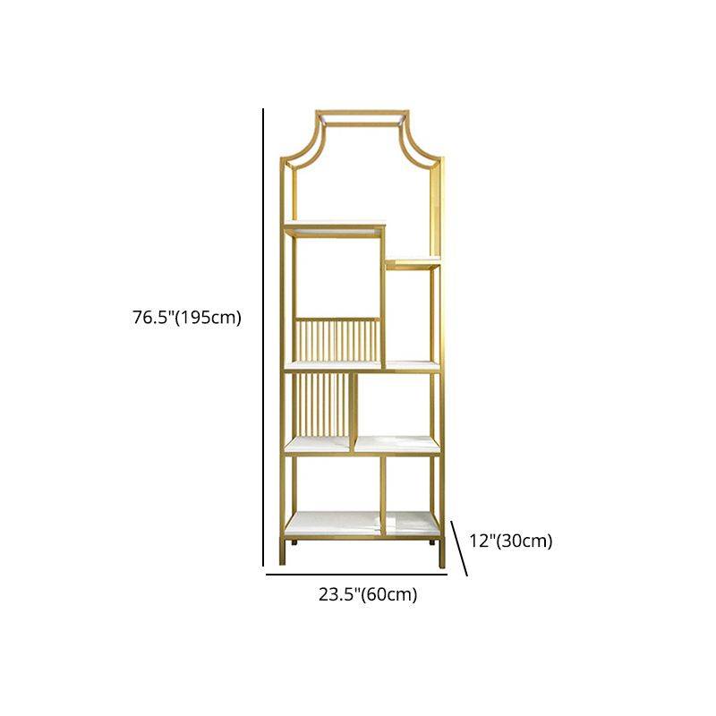 Gold Iron Frame Geometric Bookshelf Vertical Open Bookcase with Manufactured Wood Shelf