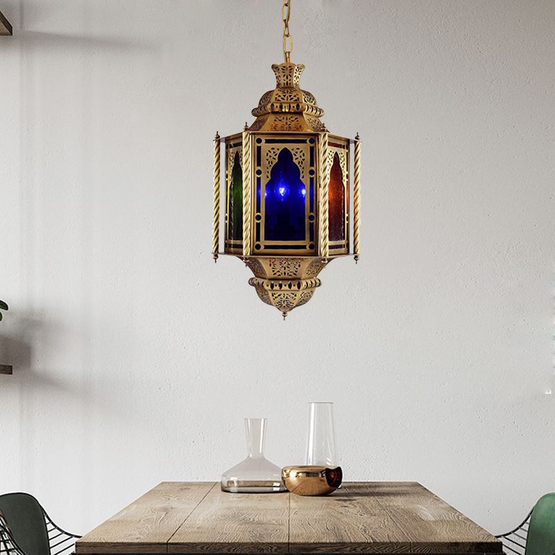 Lantern Restaurant Chandelier Arabian Metal 3 Bulbs Brass Suspended Lighting Fixture
