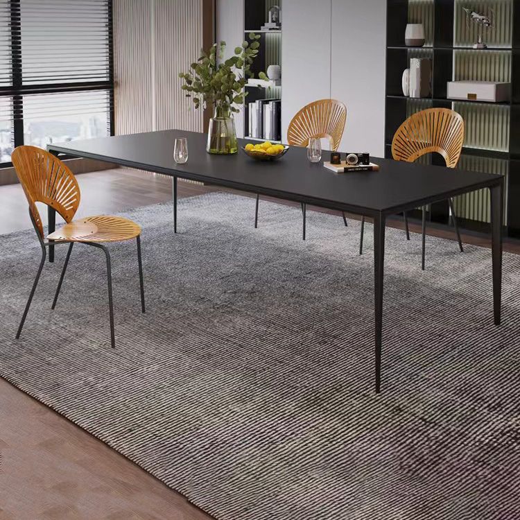 Simplicity Style Dinette Table Rectangle Stone Dining Room Table in Black