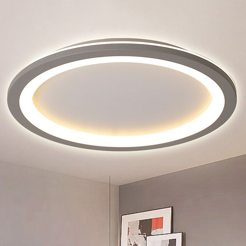 Circle Flush Mount Light Minimalist Metal LED Grey Light with Acrylic Diffuser in White/Warm Light, 10"/14.5"/19" Wide