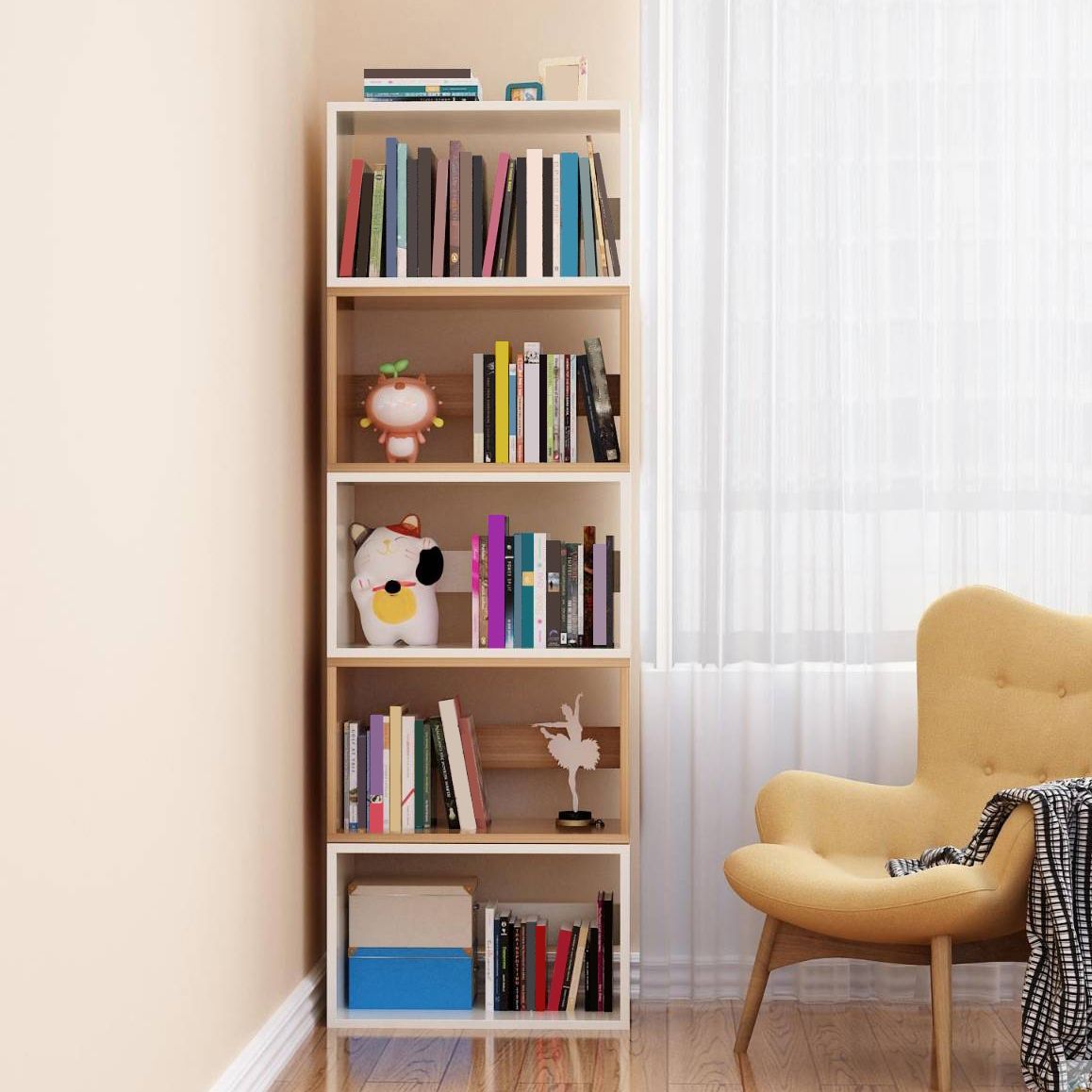 11"H Modern Style Bookcase Wood Open Back Bookshelf for Home Office