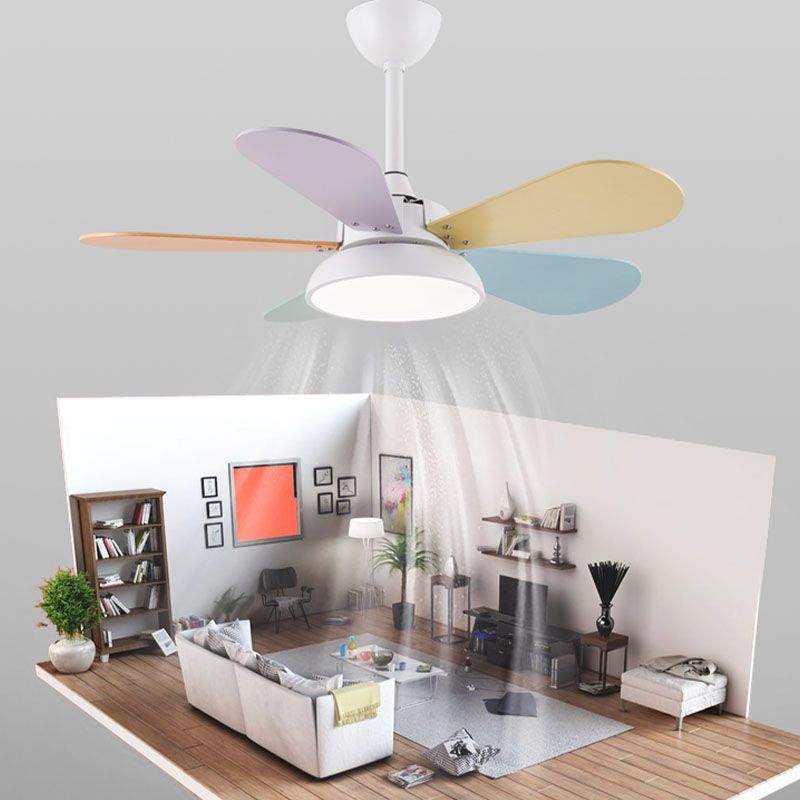 Niños Artísticos LED Light Light Iron Fan Landelier con lámina de madera colorida