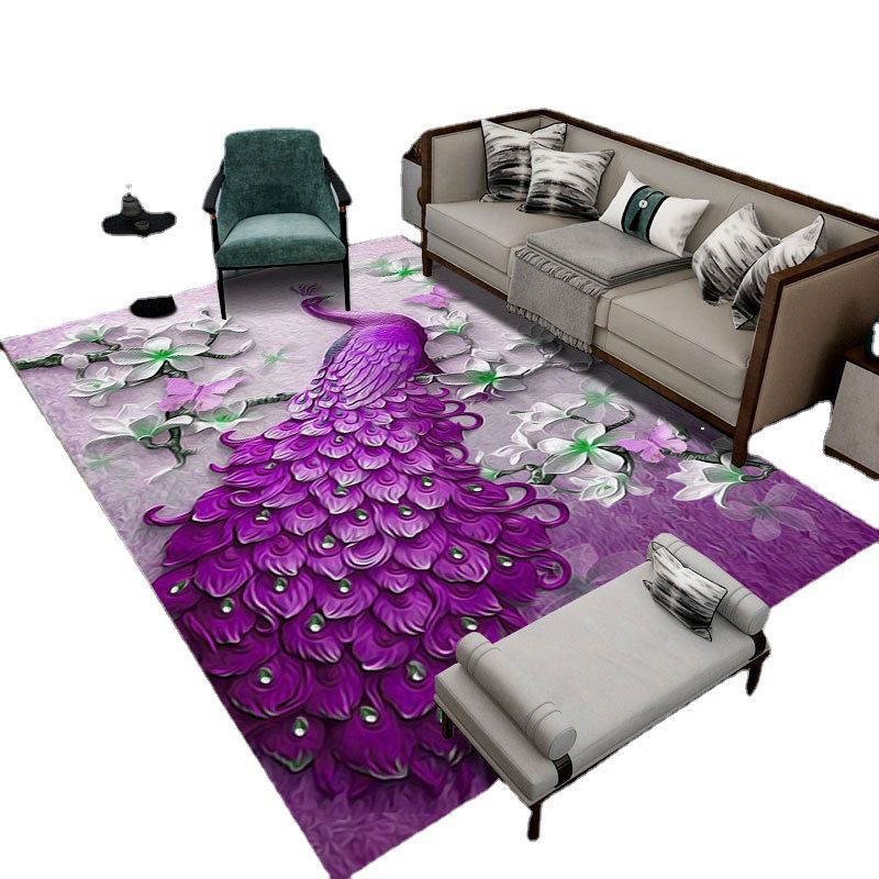 Contemporary Indoor Rug Gorgeous Peacock Pattern Rug Polyster Washable Area Rug for Living Room