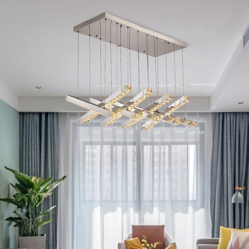 Lineal Living Room Techo Candelier Estilo simple Cristal K9 6/9 Cabezas plateadas Luz colgante en luz cálida/blanca