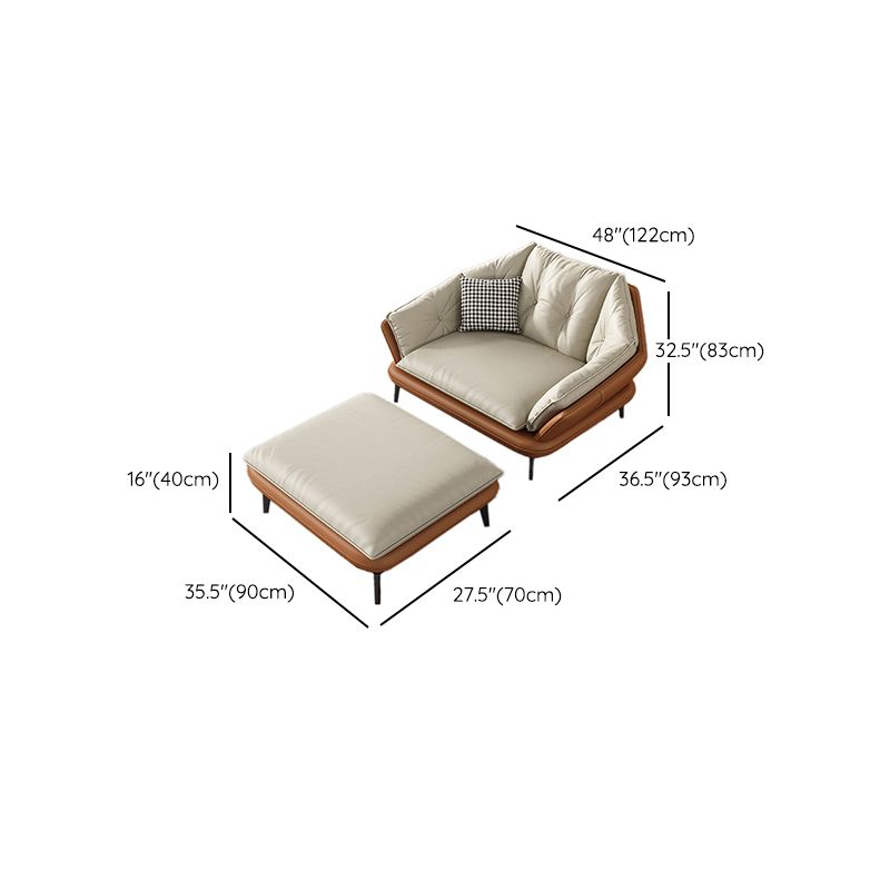Modern Wood Frame Genuine Leather Flared Arm Sofa with Tufted Back