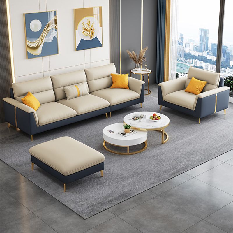 Recessed Arm Cushion Back Stain-Resistant Sofa Faux Leather Living Room Sofa