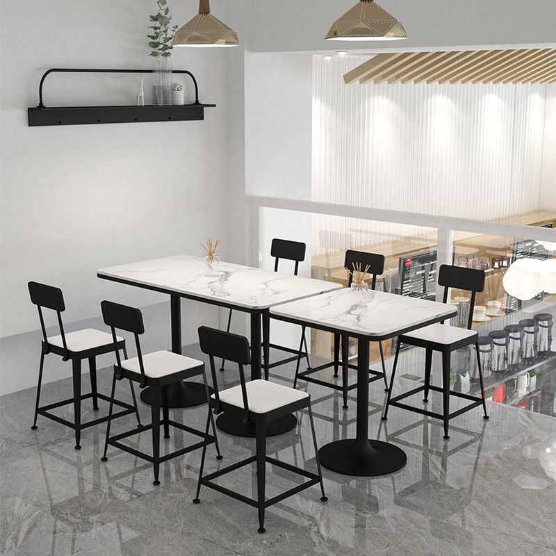 Modern Stone and Metal Dinette Set 1/2/5 Pieces White Table Set for Coffee Shop