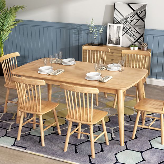 Mesa de comedor de madera maciza de caucho de estilo moderno, mesa rectangular marrón con 4 patas para uso doméstico