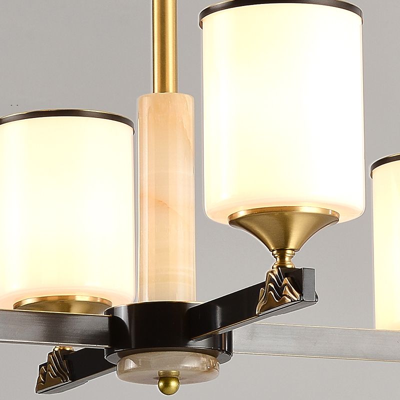 Modern Style Cylindrical Shape Island Lights White Glass 6-light Pendant Lights in Gold