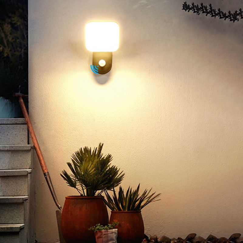 Modern Metal Wall Sconce LED Geometric Shape Wall Light with Acrylic Shade for Courtyard