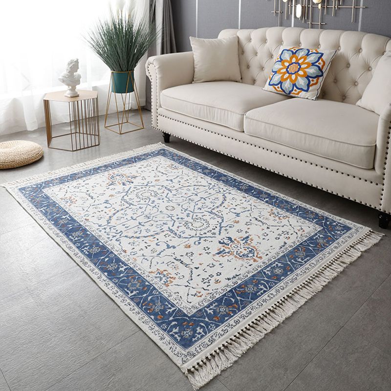 Bohemian Medallion Print Carpet Polyester Fringe Area Rug Pet Friendly Indoor Carpet for Living Room