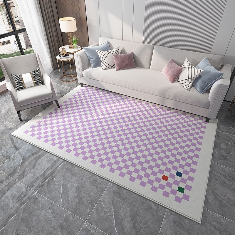 Green Modern Carpet Polyester Checkerboard Carpet Washable for Drawing Room