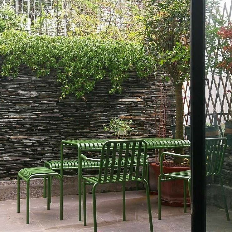 Industrial Metal Outdoor Bistro Chairs Open Back Dining Chairs in Green