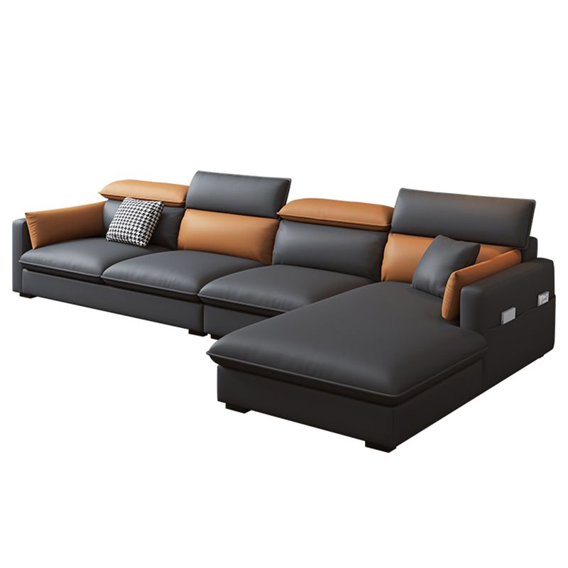 Contemporary Sofa & Chaise Faux Leather Sofa with Bolster Pillows