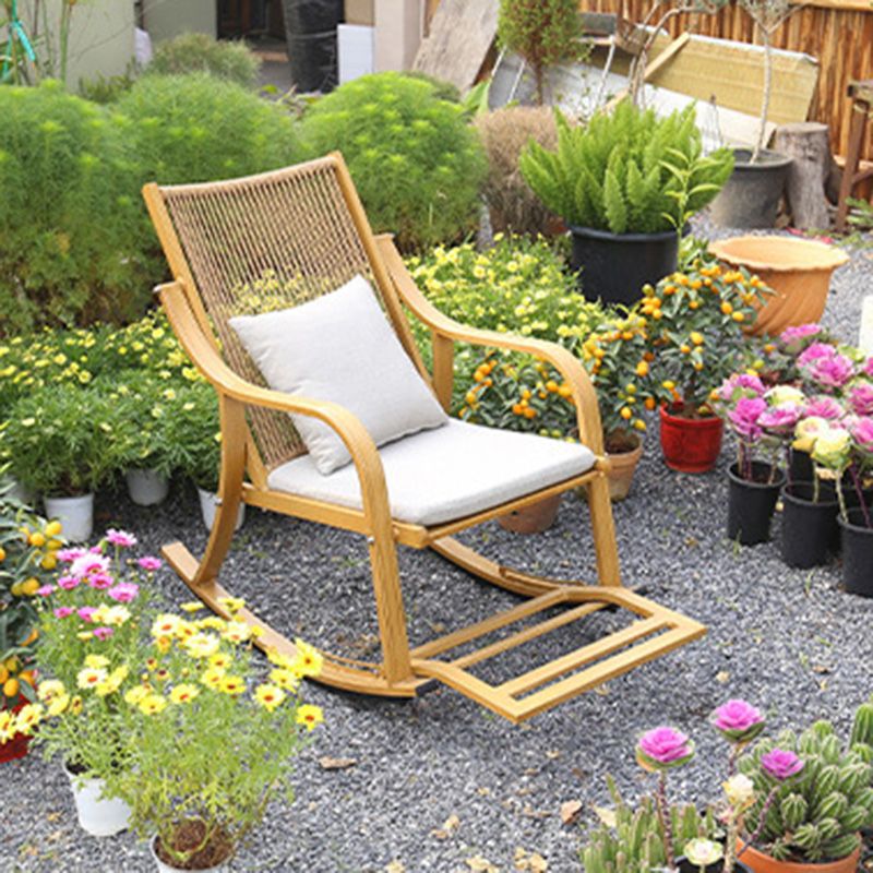 Traditional Rocking Chair Wicker Metal Frame Trapezoidal Back Indoor Rocking Chair