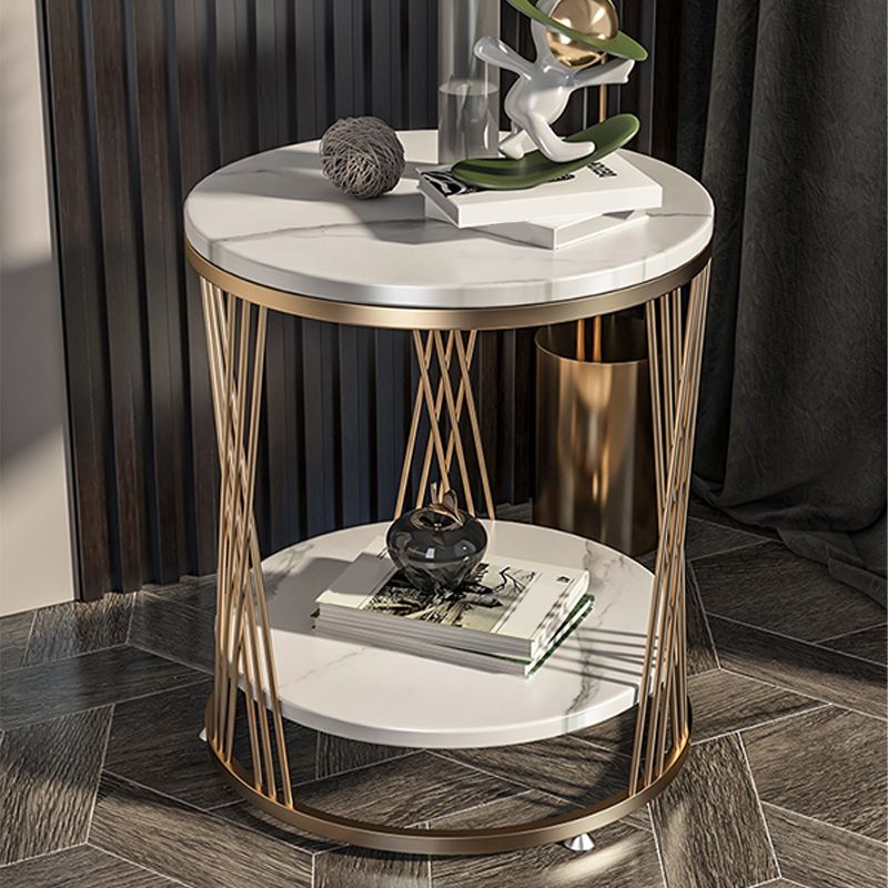 Modern Round Side Table Minimalist Slate Sofa Corner Table with Storage