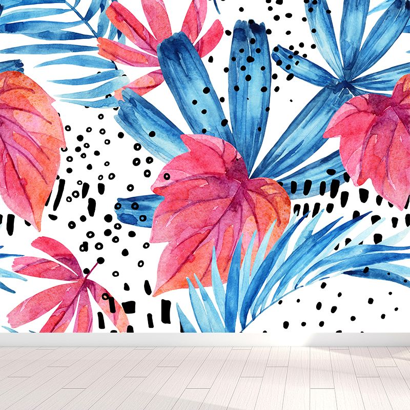 Leaves Pattern Wall Mural Tropical Decorative Girls Room Wall Covering, Custom Printed