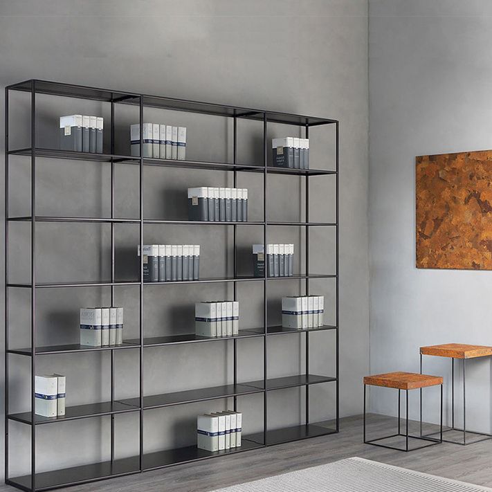 Industrial Style Bookshelf in Black Iron Shelf for Study Room Office with 5 Open Shelves