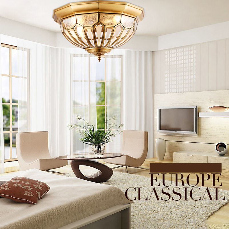 Brass Flush Ceiling Light Fixture Classic Glass Faceted Flush Mount Ceiling Fixture