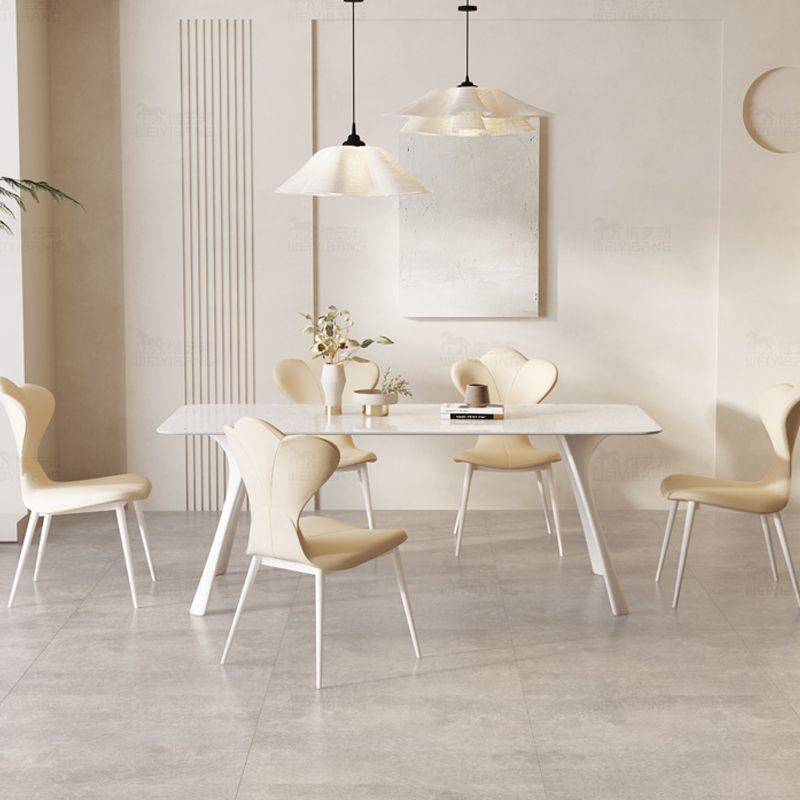 Medieval Modern Sintered Stone Table Rectangle Table with Metal Base and 4 Legs